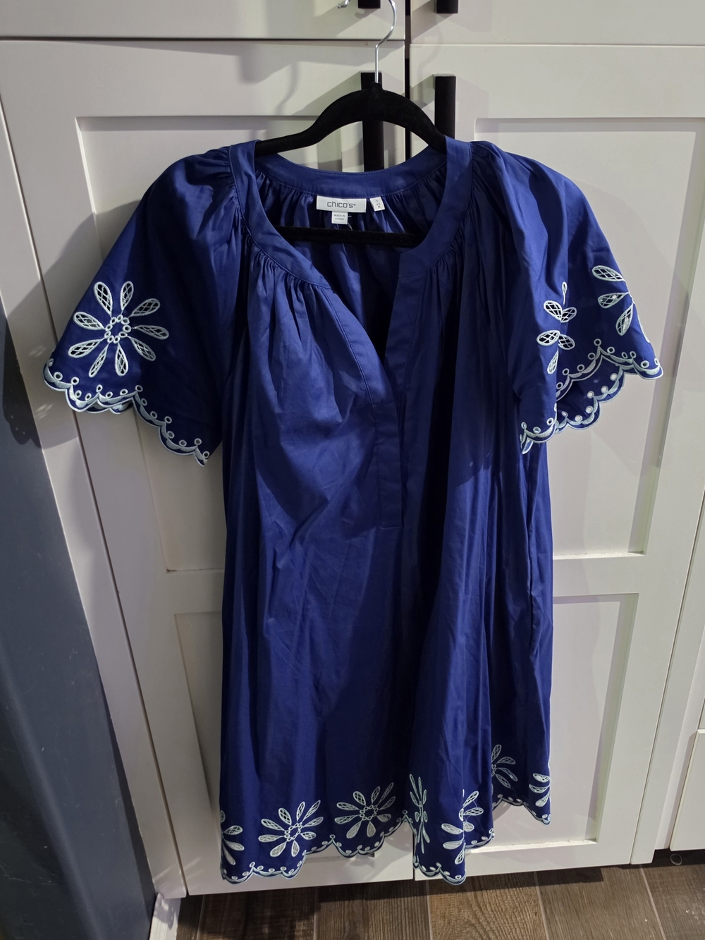 Chico's Blue Embroidered Peasant Top